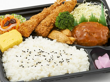 煮込みハンバーグ＆海老フライ弁当 | お弁当とお惣菜の店「おまちどう」 | 弁当配達 北区 板橋区